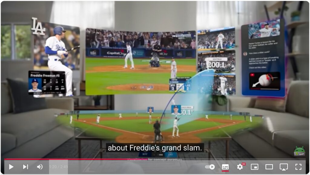 AndroidXR visualization of a Major League Baseball user experience