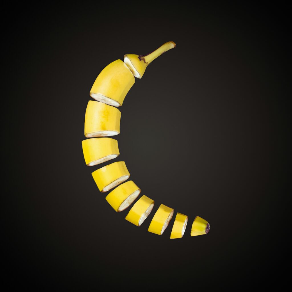 exploded banana on a black background